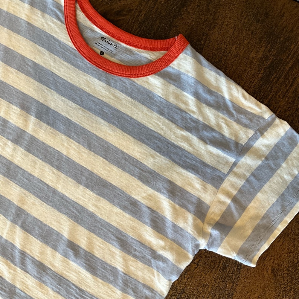 Madewell Whisper Striped Tee Cotton Crew Neck Ringer Women’s Large
